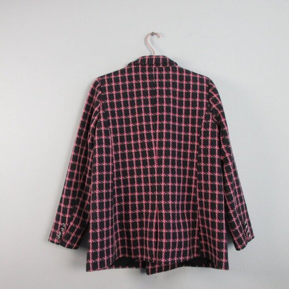 Rachel Zoe Women's Tweed Blazer Jacket L Black Pink Plaid Wool Blend Career 1126 - Picture 2 of 11